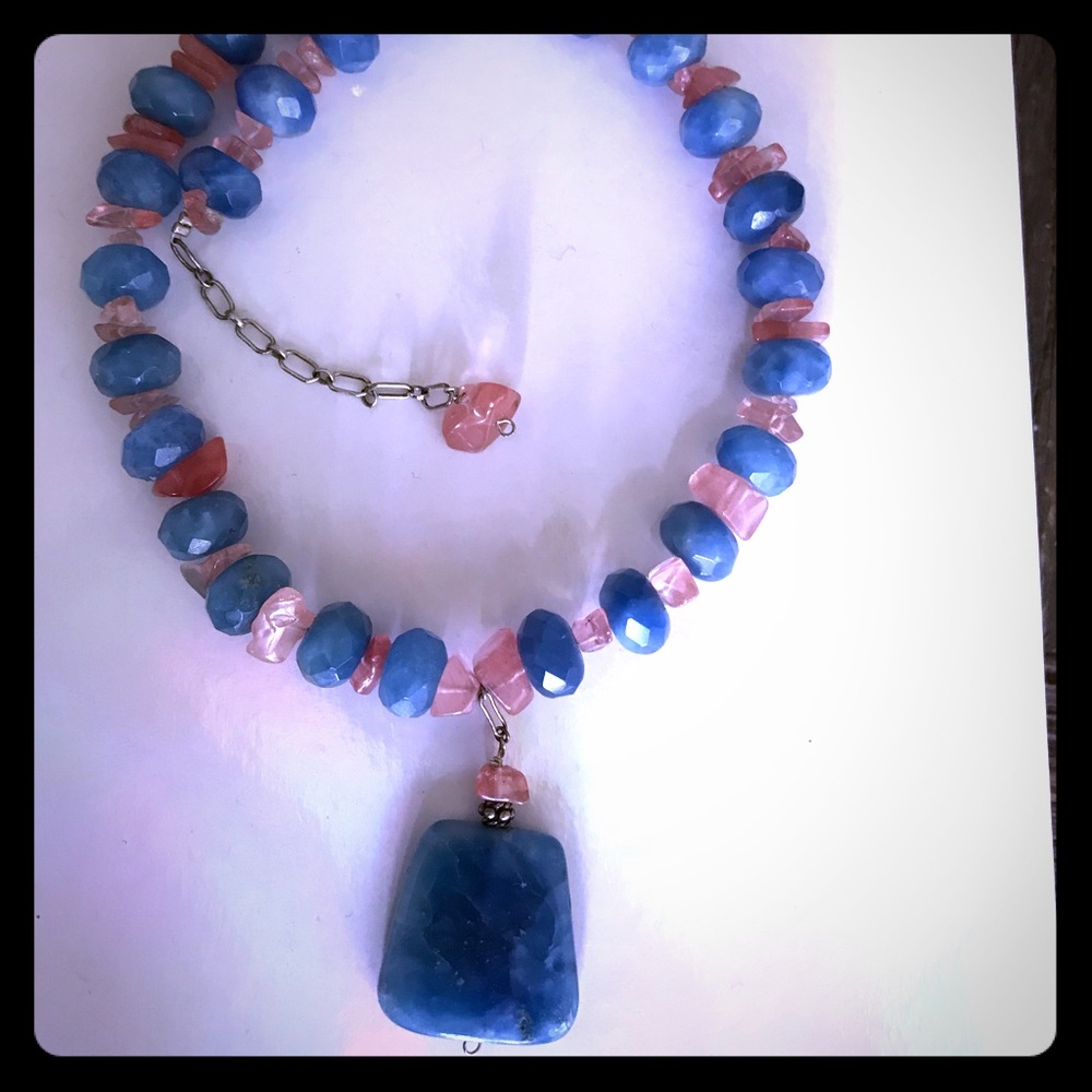 Blue and pink stone necklace